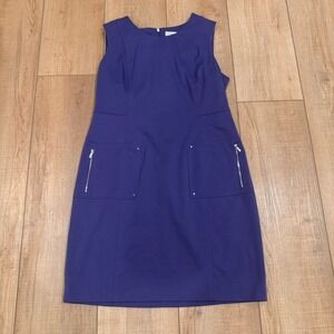 Calvin Klein Womens 16W Purple Sleeveless Sheath Dress Zip Pockets Career Office